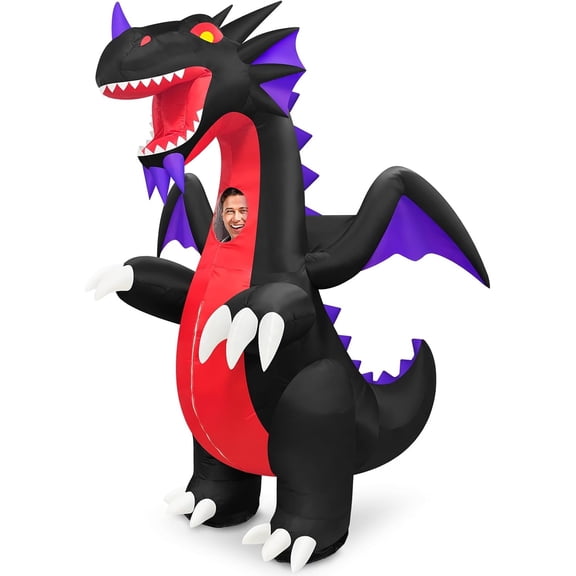 Giant Black Dragon Inflatable Costume For Adults, Full Body Blow Up Dragon Costume, Halloween Cosplay Fancy Dress Party Outfit,Fits 4'11"6'2",Dragon