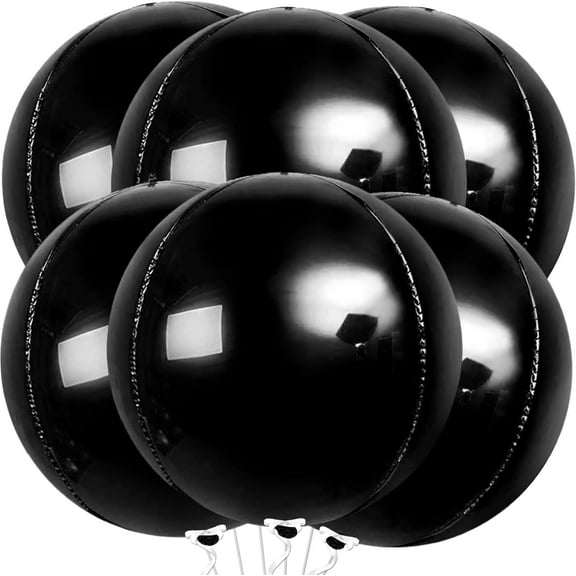 Giant Black Foil Balloons - 22 Inch, Pack of 6 | Round 4D Mylar Balloons, Foil Balloons |Large Mylar Balloon | Metallic Black Balloon, Graduation Decorations 2025