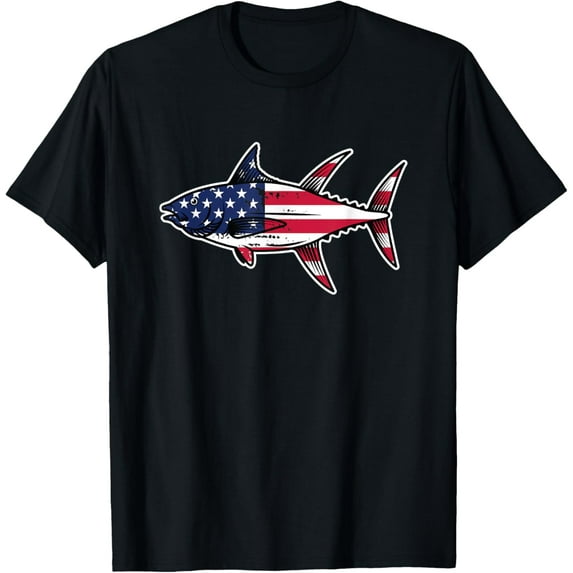 Giant Bluefin Tuna American Flag Vintage Fishing Fisherman T-Shirt