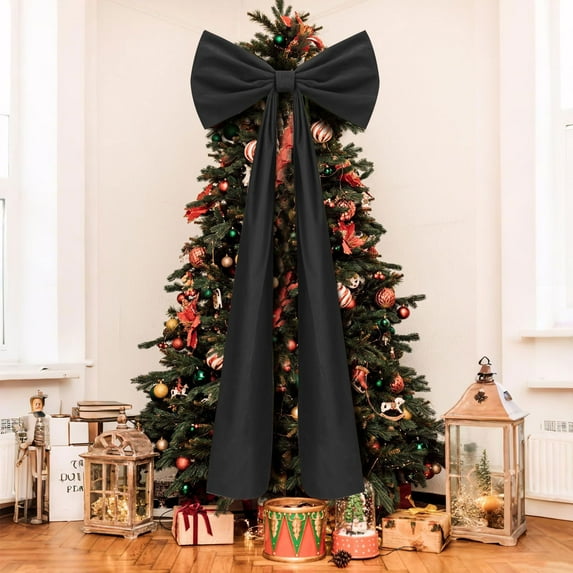 Giant Bow Decor Christmas Tree Topper,20 x 71 Inches Christmas Extra Large Satin Bows,Giant Xmas Tree Toppers Bows for Home Wreath Birthday Wedding Party Decorations(Black)