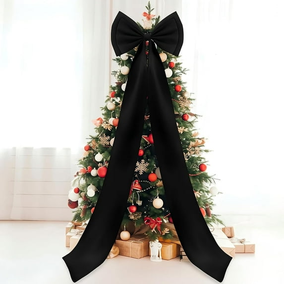 Giant Bow Decor Christmas Tree Topper Decoration Big Bows for Room Wall Backdrop 75x18 Inch Ribbon Tie for Wedding Christmas Fall Birthday Party Baby Shower Supplies(Black)