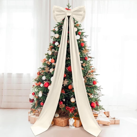 Giant Bow Decor Oversized Big Bows Decoration for Room Wall Backdrop 75x18 Inch Ribbon Tie for Wedding Valentines Day Birthday Party  Supplies(Ivory,Velvet)