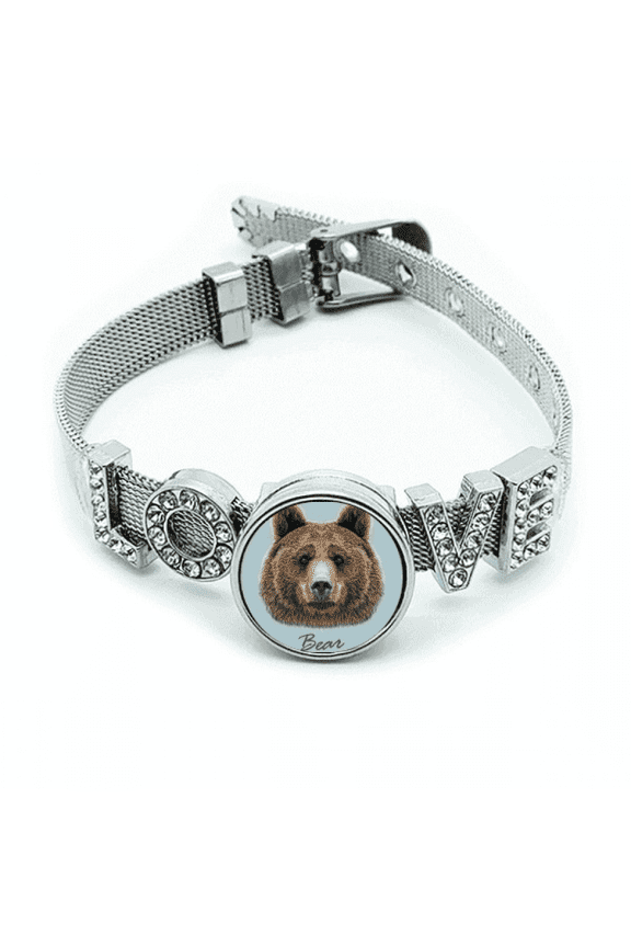 Giant Brown Bear Animal Bracelet Wristband Crystal Love Adjustable Bangle
