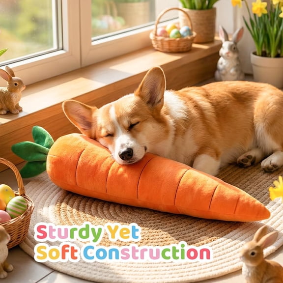 Giant Carrot Dog Toy with Squeaker - 29.5 Inch Polyester Soft Plush Chew Toy for Small & Medium Dogs, Durable Design for Teething Puppies (1 Pack)