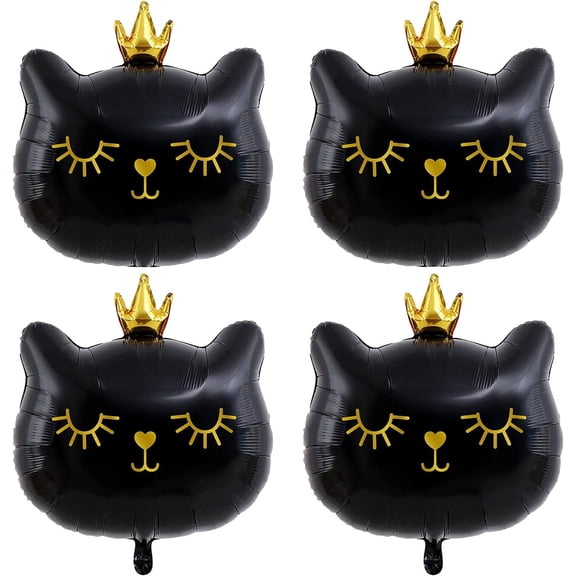Giant Cat Balloons 22 Inch Adorable Black Crown Kitty White Cat Balloons for Kitten Pet Cat Theme Birthday Party Decorations