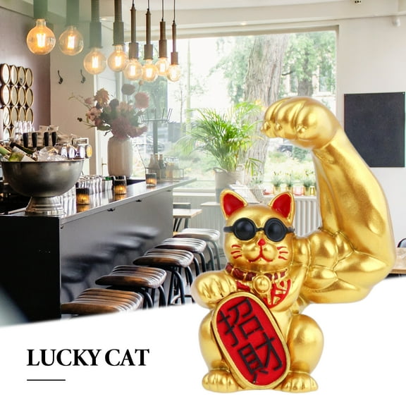 Giant Cat Figurine Muscle Feng Shui Fortune Sculptures Waving Arm