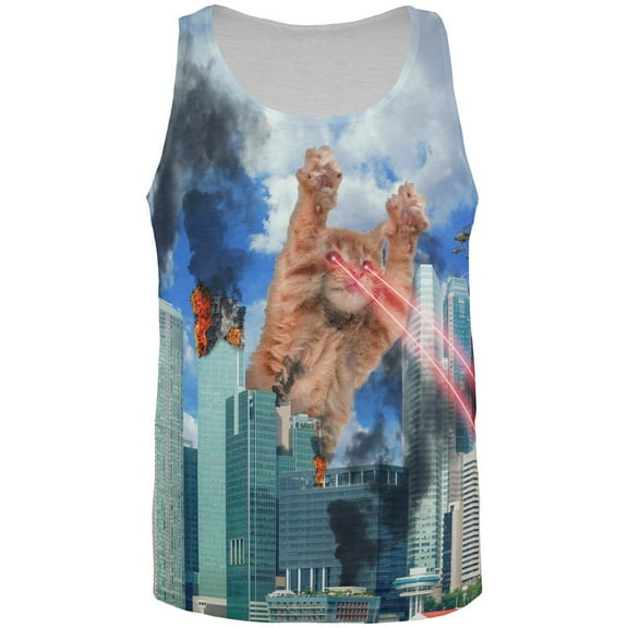 Giant Cat Laser Rampage and Destroy All Over Mens Tank Top Multi 2XL