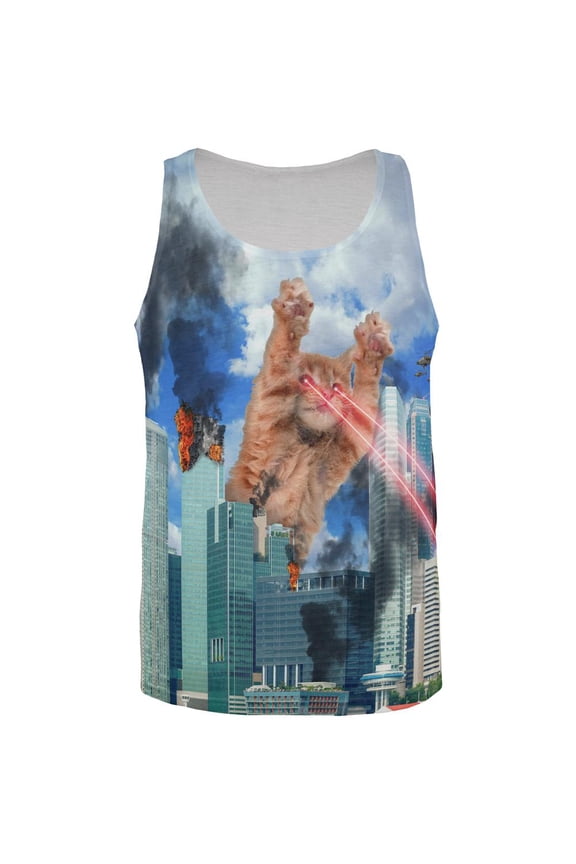 Giant Cat Laser Rampage and Destroy All Over Mens Tank Top Multi MD