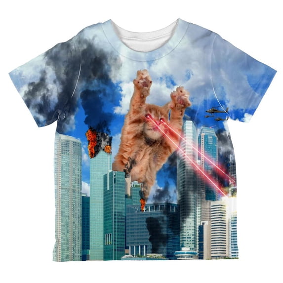 Giant Cat Laser Rampage and Destroy All Over Toddler T Shirt Multi 4T