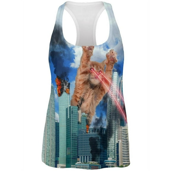 Giant Cat Laser Rampage and Destroy All Over Womens Work Out Tank Top Multi MD