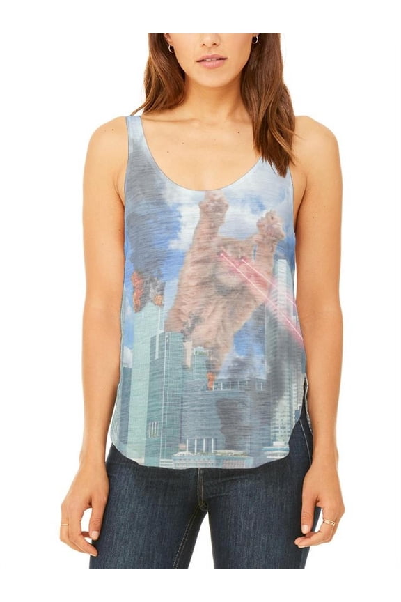 Giant Cat Laser Rampage and Destroy Juniors Flowy Side Slit Tank Top Multi LG
