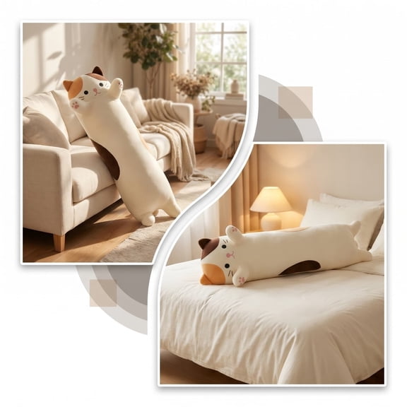 Giant Cat Pillow Plush Cartoon Kitty Sleeping Hugging Pillow, Cuddly Soft Large Long Kitten Body Pillow Doll Leg Support To Relieve Fatigue Cat Cushion Toy Support