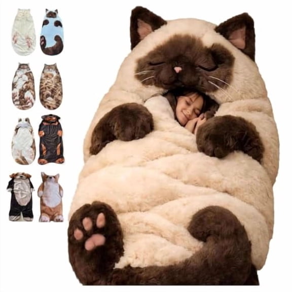 Giant Cat Sleeping Bag for Adults,Realistic Cat Sleeping Bag,Fluffy Cat Sleeping Bags Cozy for Humans,Cute & Purr-Fectly Designed,Cute & Cozy Pet-Style Sleep Solution for Adults,Camping Travel