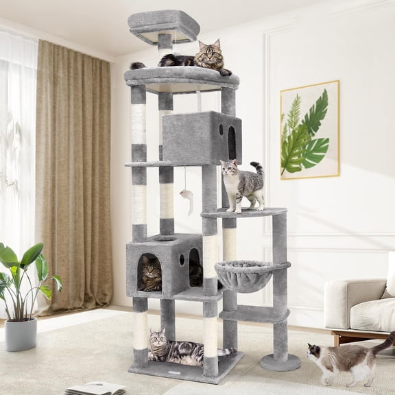 Giant Cat Tree for Indoor Cats, Cat Tower with Scratching Posts for Large Adult Cats, Light Grey