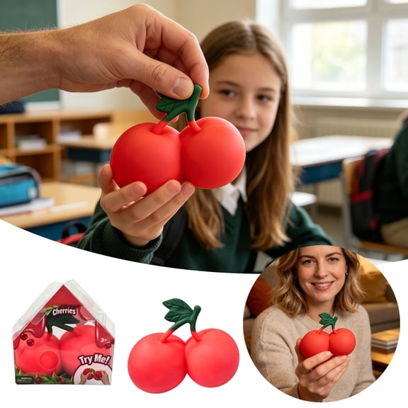 Giant Cherry Squishies Stress Ball, Soft Squeeze Stretch Fidget Toy for Adults, Realistic Slow Rising Fruit Sensory Stress Toy for Anxiety Relief, Gift Party