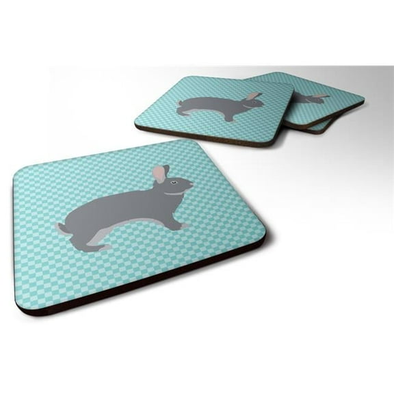 Giant Chinchilla Rabbit Blue Check Foam Coaster, Set of 4