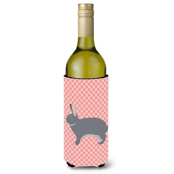 Giant Chinchilla Rabbit Pink Check Wine Bottle Beverge Insulator Hugger