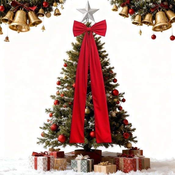 Giant Christmas Bow 71x20 Inch, Extra Large Velvet Christmas Tree Topper, Xmas Decor for Home Holiday Wedding Party Decorations