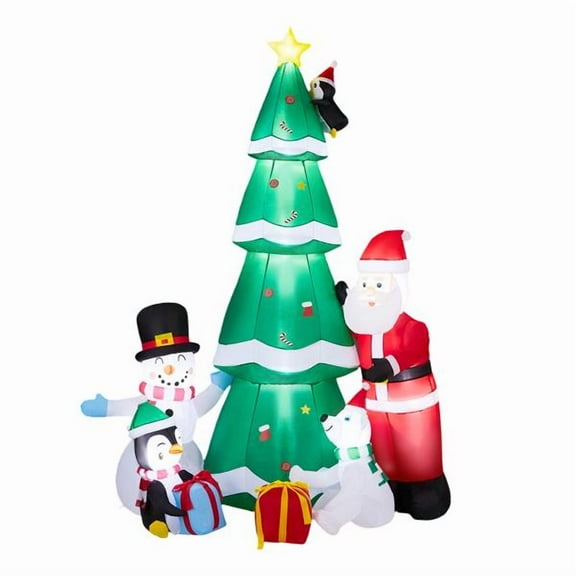 Giant Christmas Inflatable Tree with Santa, Snowman, Penguin, Weatherproof Polyester for Yard, Garden, Indoor