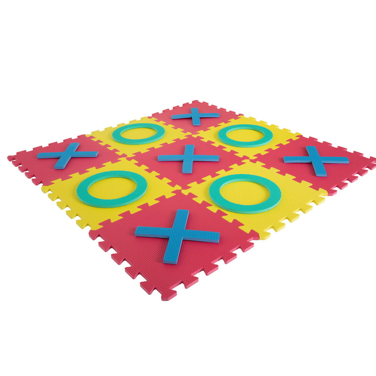 Hey! Play! Giant Classic Tic Tac Toe Game – Oversized Interlocking Coloful  EVA Foam Squares with Jumbo X and O Pieces for Indoor and Outdoor Play