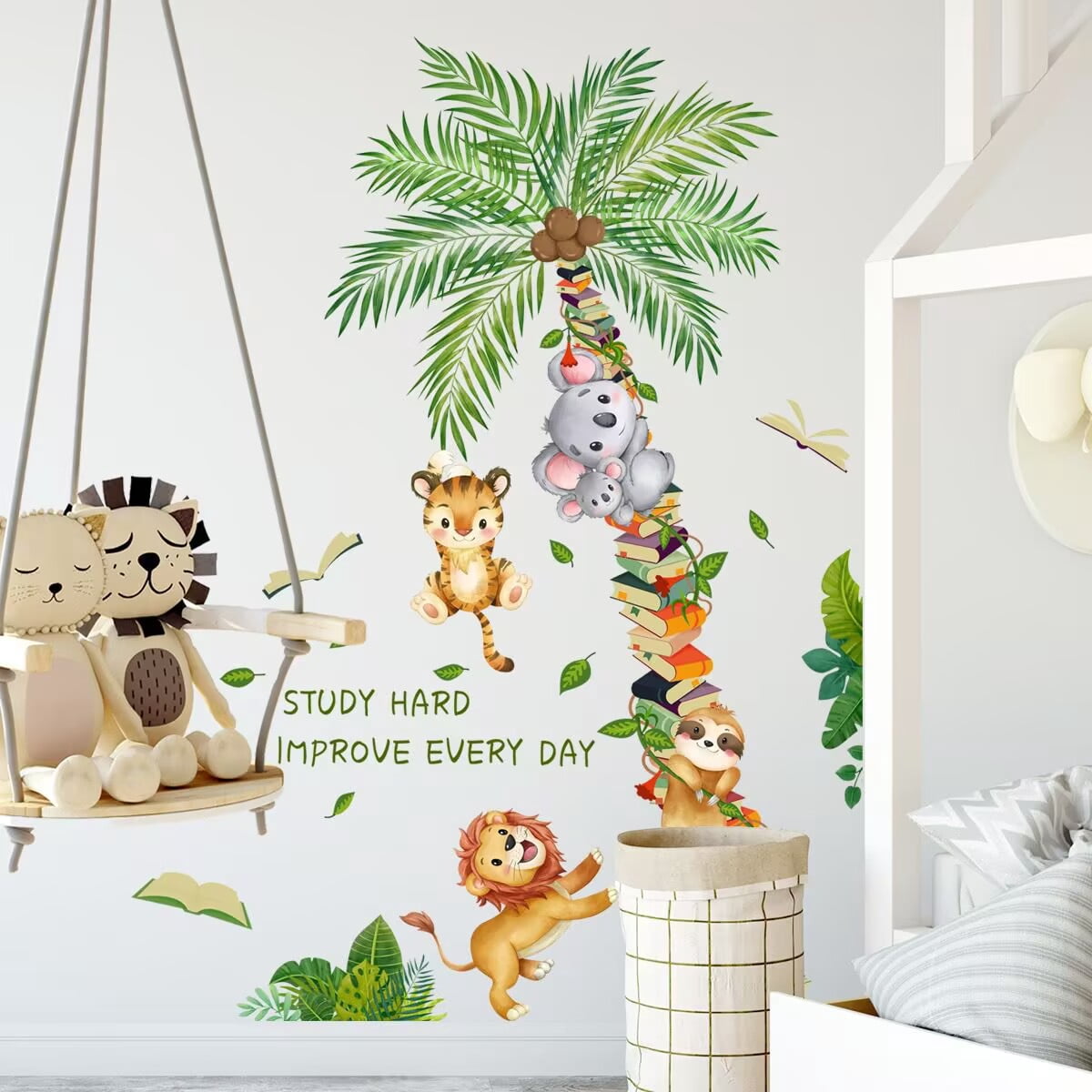 Giant Coconut Book Tree Wall Decals - Removable Jungle Animals Wall Stickers For Kids Room, Nursery, Living Room - View #10
