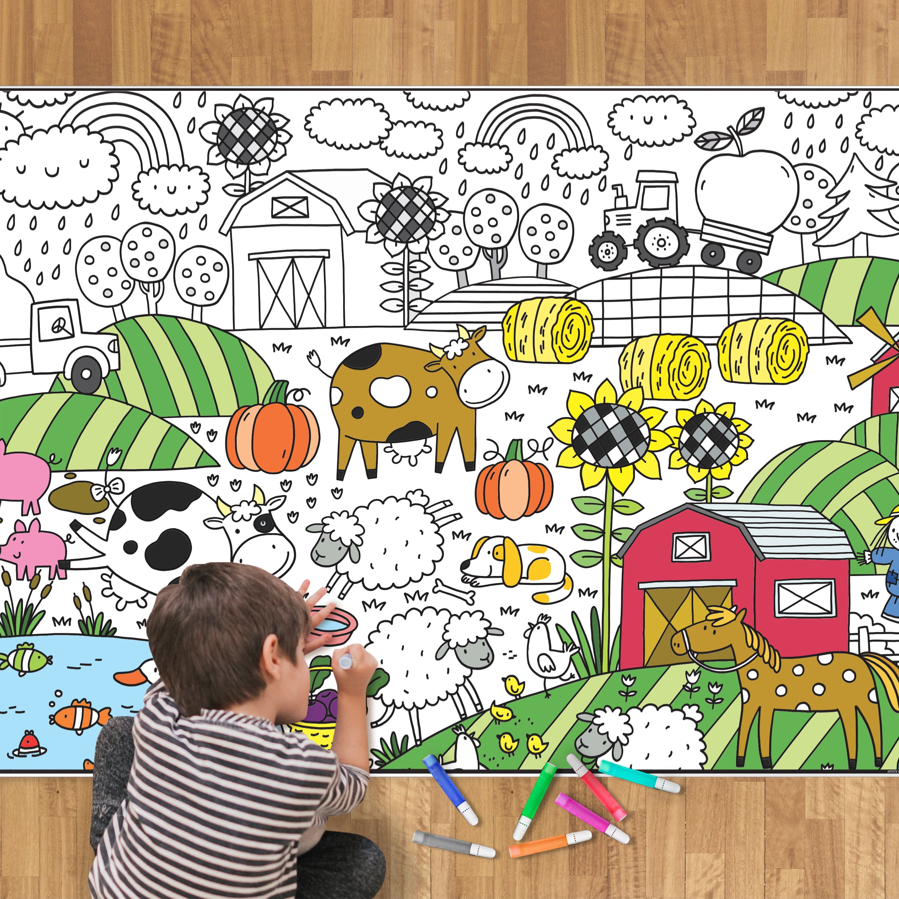 Giant Coloring Poster - Premium Jumbo Coloring Sheets for Kids & Adults with Thick Bleed-Resistant Pages, Use on Floor, Wall, or as Table Cloth, Use With Alcohol Based Markers (30” x 42”, Farm)