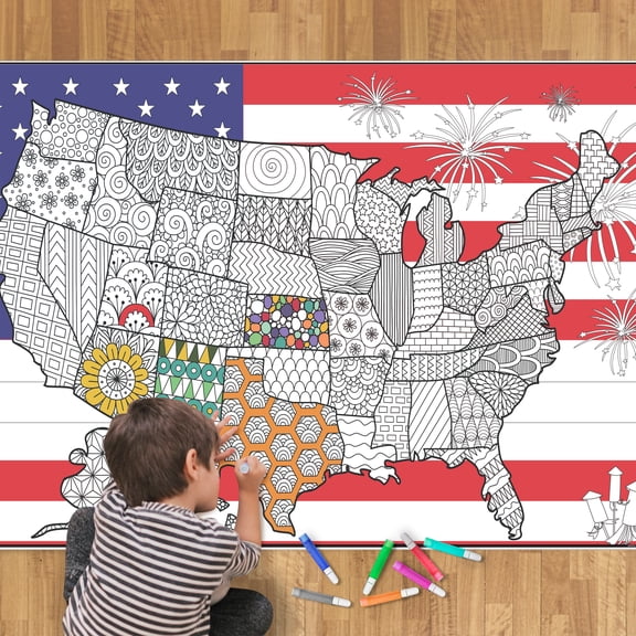 Giant Coloring Poster - Premium Jumbo Coloring Sheets for Kids & Adults with Thick Bleed-Resistant Pages, Use on Floor, Wall, or as Table Cloth, Use With Alcohol Based Markers (60” x 42”, USA Map)