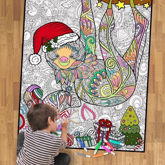Giant Coloring Poster - Premium Jumbo Coloring Sheets for Kids & Adults with Thick Bleed-Resistant Pages, Use on Floor, Wall, or Table, Use With Alcohol Based Markers (30" x 21" , Christmas Sloth)