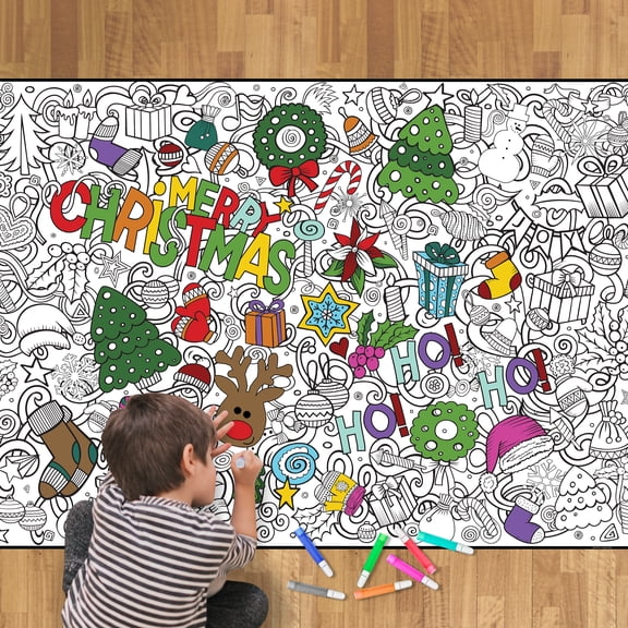 Giant Coloring Poster - Premium Jumbo Coloring Sheets for Kids & Adults with Thick Bleed-Resistant Pages, Use on Floor, Wall, or Table, Use With Alcohol Based Markers (30" x 21", Merry Christmas)