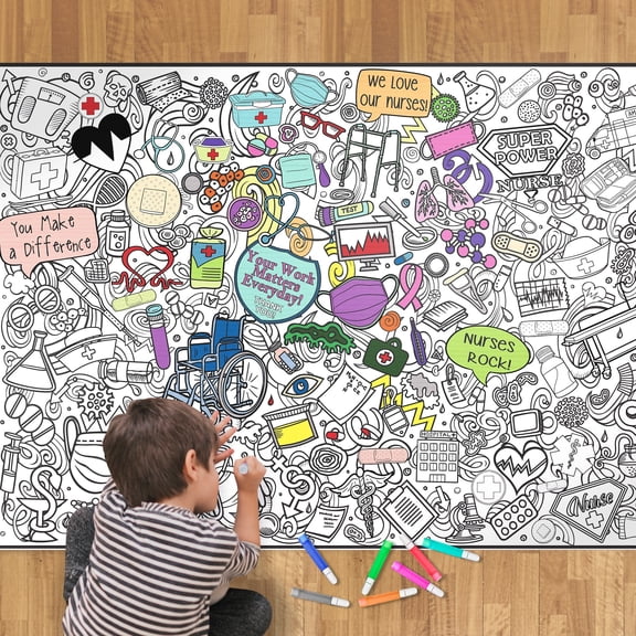 Giant Coloring Poster - Premium Jumbo Coloring Sheets for Kids & Adults with Thick Bleed-Resistant Pages, Use on Floor, Wall, or Table, Use with Alcohol Based Markers (30" x 21", Nurses Week)