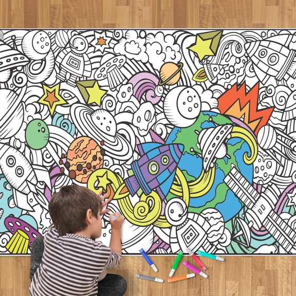 Giant Coloring Poster - Premium Jumbo Coloring Sheets for Kids & Adults with Thick Bleed-Resistant Pages, Use on Floor, Wall, or Table, Use With Alcohol Based Markers (30" x 21", Space)