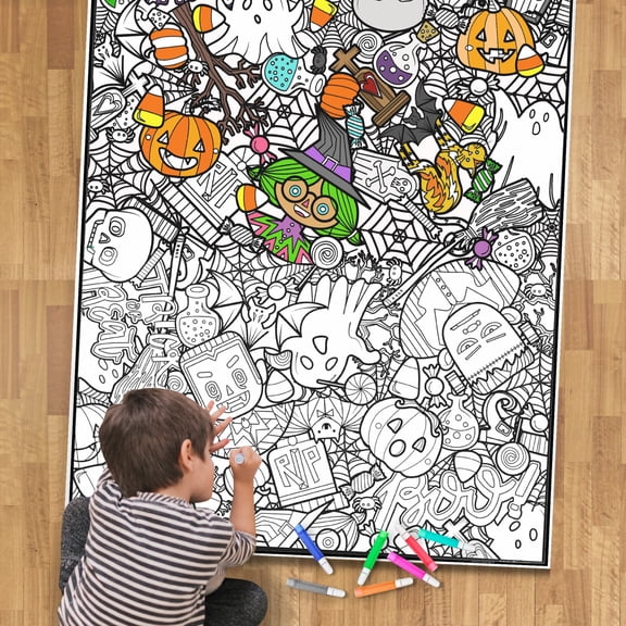 Giant Coloring Poster - Premium Jumbo Coloring Sheets for Kids & Adults with Thick Bleed-Resistant Pages, Use on Floor, Wall, or Table, Use With Alcohol Based Markers (60” x 42”, Costume Party)