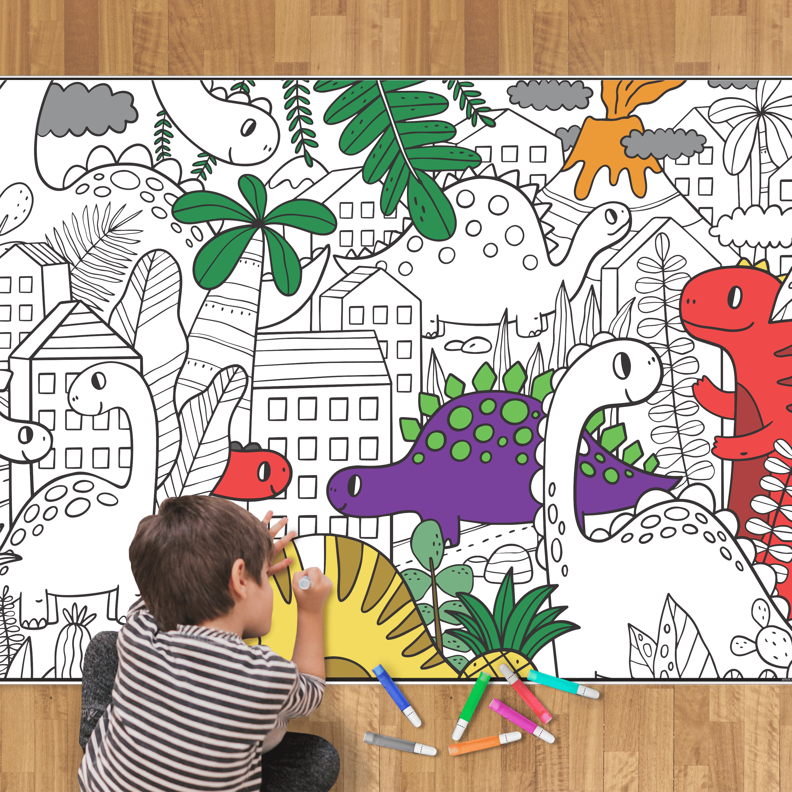Giant Coloring Poster - Premium Jumbo Coloring Sheets for Kids & Adults with Thick Bleed-Resistant Pages, Use on Floor, Wall, or Table, Use With Alcohol Based Markers (60” x 42”, Dino)