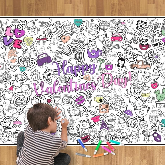 Giant Coloring Poster - Premium Jumbo Coloring Sheets for Kids & Adults with Thick Bleed-Resistant Pages, Use on Floor, Wall, or Table, Use With Alcohol Based Markers (60” x 42”, Valentines)