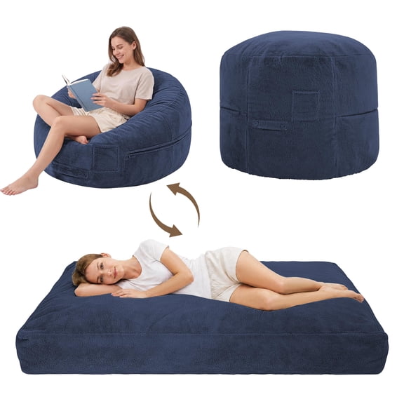 Giant Convertible Bean Bag Chair Bed, 3 in 1 Bean Bag Couch to Floor Mattress, Soft Memory Foam Bean Bag for Adults, Machine Washable Cover