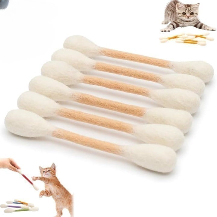 Giant Cotton Swab Catnip Toys - 6 Pack 100% Natural Wool Felt Kicker Sticks for Indoor Cats Chewing & Teething (Mixed or Single Color)
