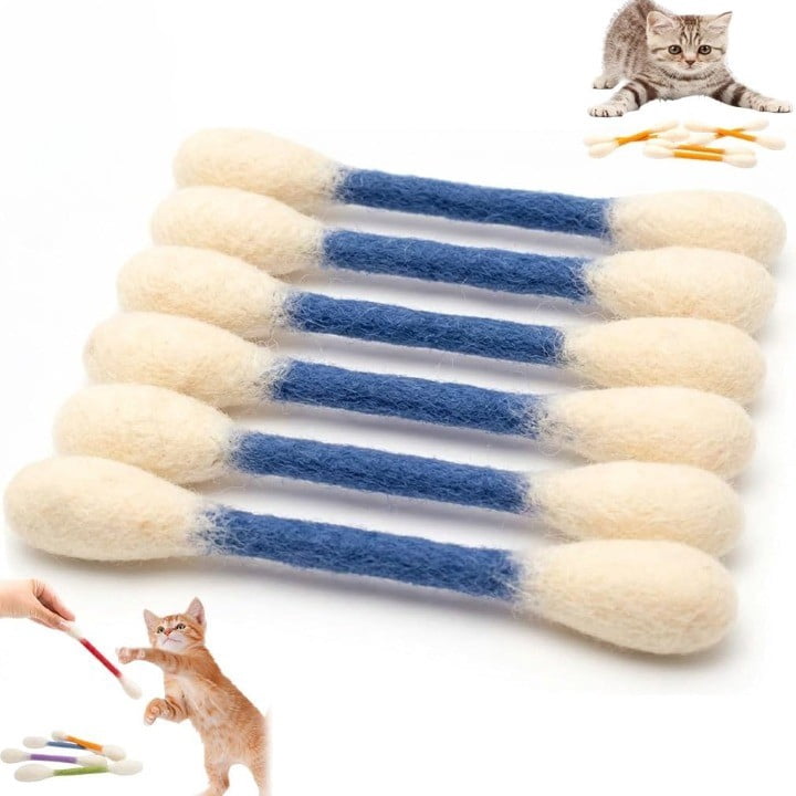 Giant Cotton Swab Catnip Toys - 6 Pack 100% Natural Wool Felt Kicker Sticks for Indoor Cats Chewing & Teething (Mixed or Single Color)