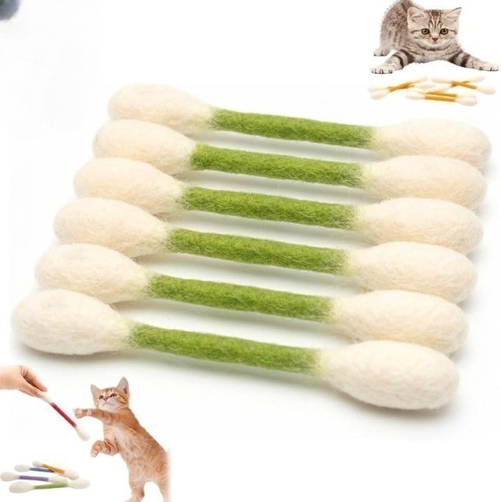 Giant Cotton Swab Catnip Toys - 6 Pack 100% Natural Wool Felt Kicker Sticks for Indoor Cats Chewing & Teething (Mixed or Single Color)