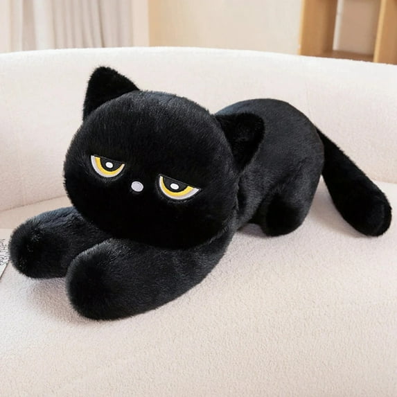Giant Cute Black/Gray Lying Cat Plush Toys Soft Simulated Cat Plushie Dolls Pillow Stuffed Animal Lovely Birthday Gift