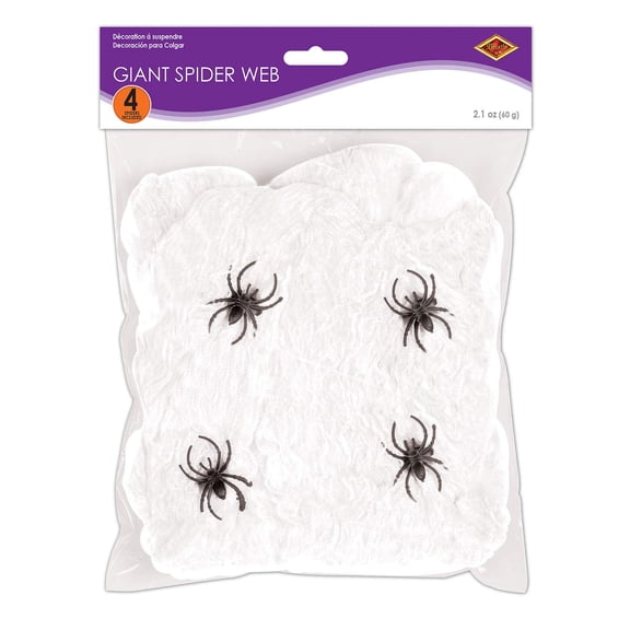 FR Giant Spider Web (white; 4 - 2 spiders included) Party Accessory (1 count) (2.1Ozs/Pkg)