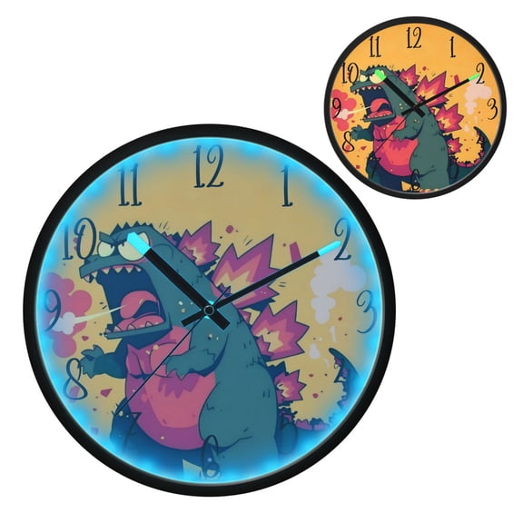 Giant Dinosaur Luminous Wall Clock with Sound-Activated LED 12-Inch Silent Acrylic Timepiece for Bedroom Livingroom or Office