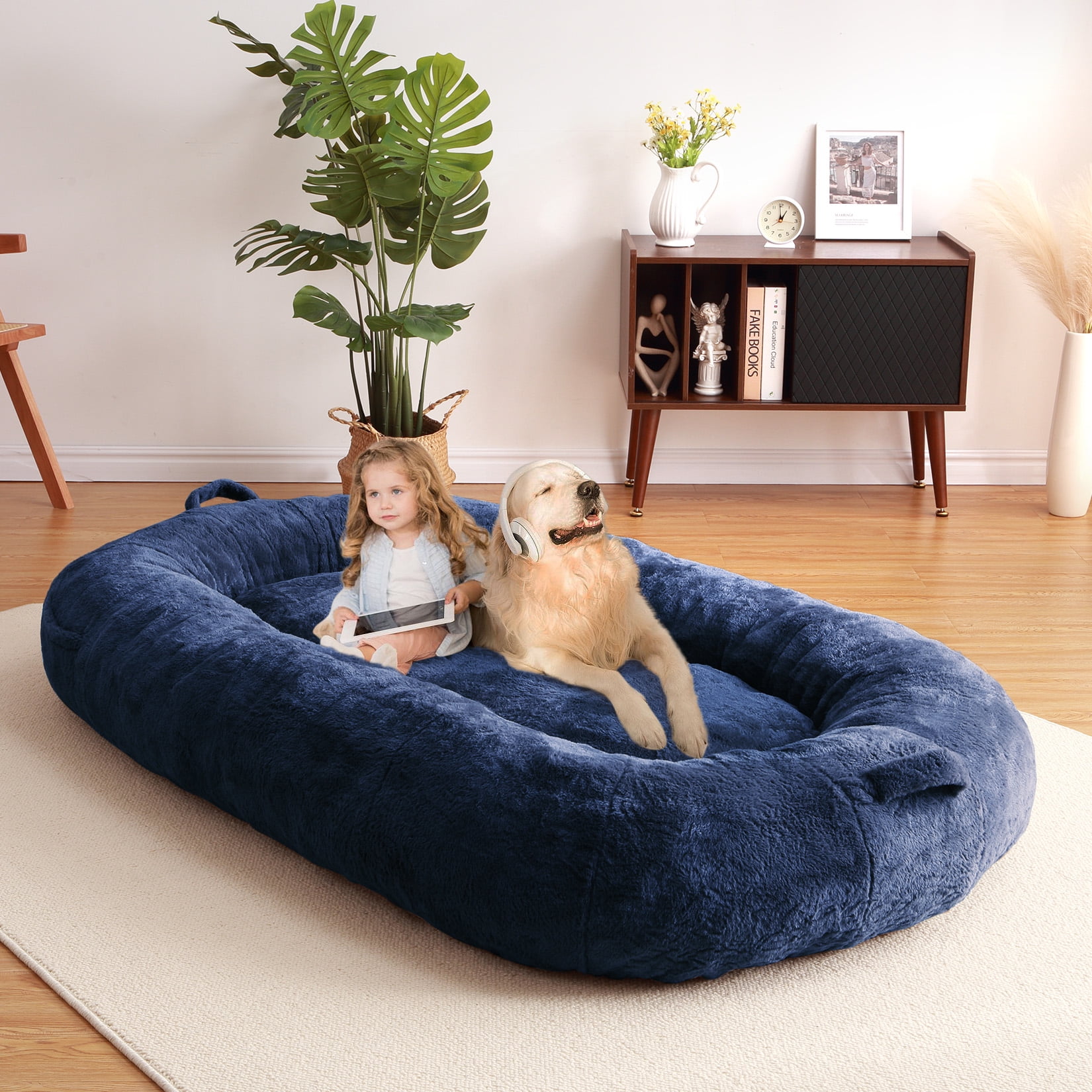 Giant Dog Bed 71" x 48" x 14" HumanSized Bed for People Adults, Bean