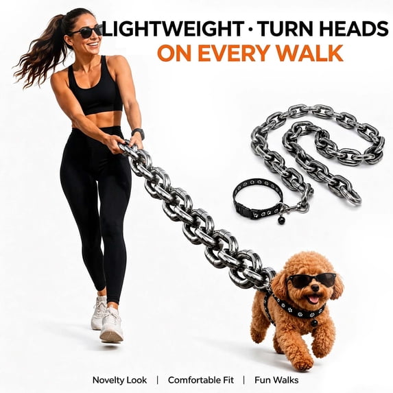 Giant Dog Chain Leash, 3.25Ft Funny Giant Dog Leash, Giant Plastic Chain Leash for Small Dogs, Cats, and Puppies, Paw Print Collar Included