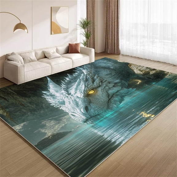 Giant Dragon Area Rugs, Fantasy Mountain Dragon Pattern Carpet, Washable Non Slip Low Pile Soft Rug for Living Room Bedroom Decor Mat 3ftx5ft
