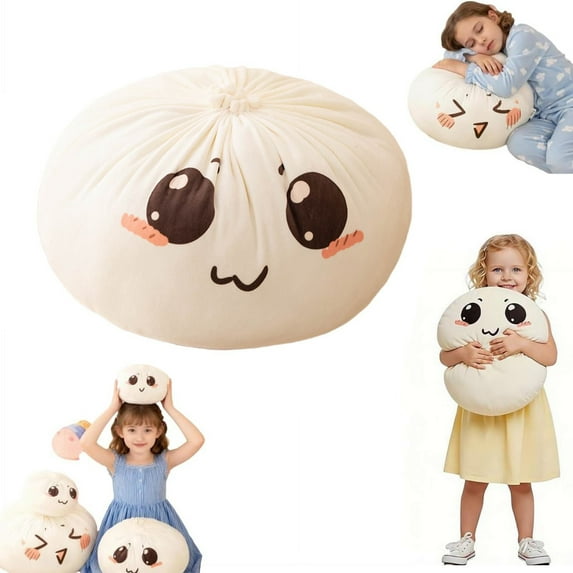 Giant Dumpling Squish, Jumbo Dumpling Squish Ball Toy, Large Squeeze Dough Ball Stuffed Bun Sensory Balls, Soft Decompression Doughs Bun Shape Throw Pillow for Kids and Adults (White B 30cm)