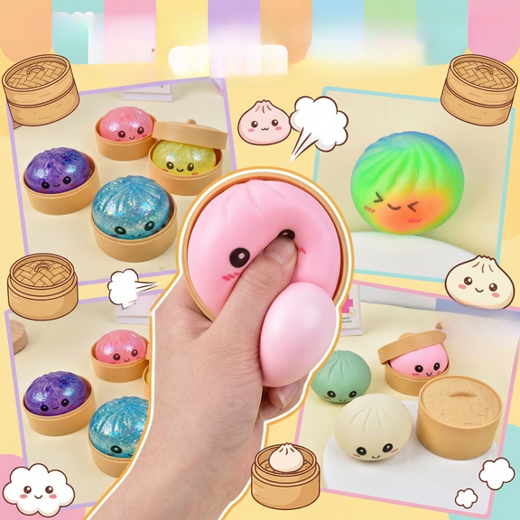 Giant Dumpling Squishy, 2/4/6/10 Inch Jumbo Dumpling Stress Ball, Anxiety Relief Fidget, Soft Squeeze Decompression Dough, Stress Relief Ball with Autism