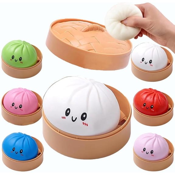 4 Inch Giant Dumpling Squishy, Anxiety Relief Fidget, Jumbo Dumpling Stress Ball, Rainbow Mystery Squishy Bun, Soft Squeeze Decompression Dough for Adults