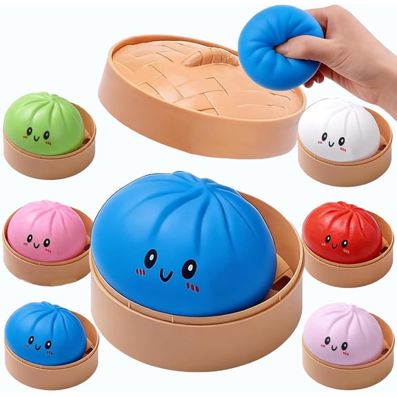 Giant Dumpling Squishy, 4 Inch Jumbo Dumpling Stress Ball, Rainbow Mystery Squishy Bun, Anxiety Relief Fidget, Soft Squeeze Decompression Dough for Adults