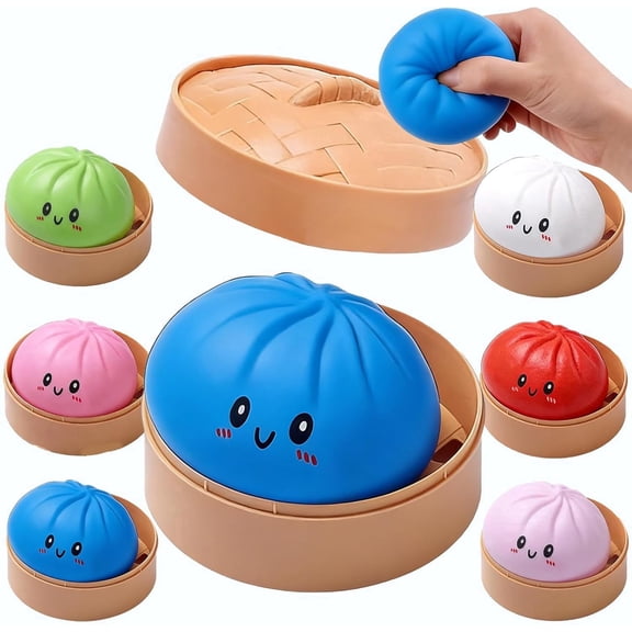 Giant Dumpling Squishy, 4 Inch Jumbo Dumpling Stress Ball, Rainbow Mystery Squishy Bun, Soft Squeeze Decompression Dough for Adults, Anxiety Relief Fidget