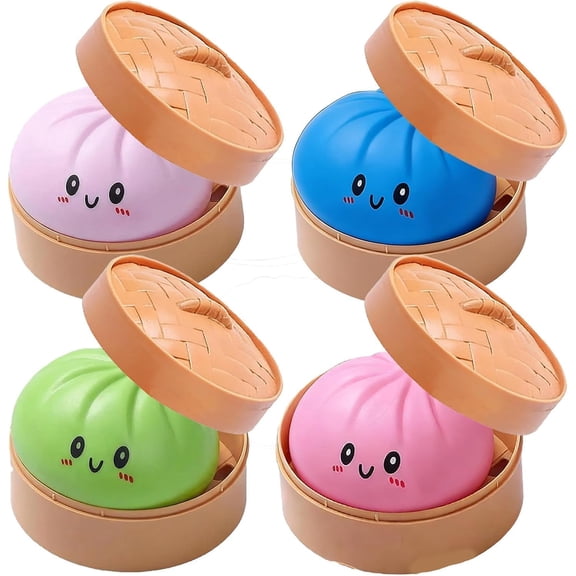 Giant Dumpling Squishy, 4PCS Rainbow Mystery Squishy Bun, Soft Squeeze Dough for Adults